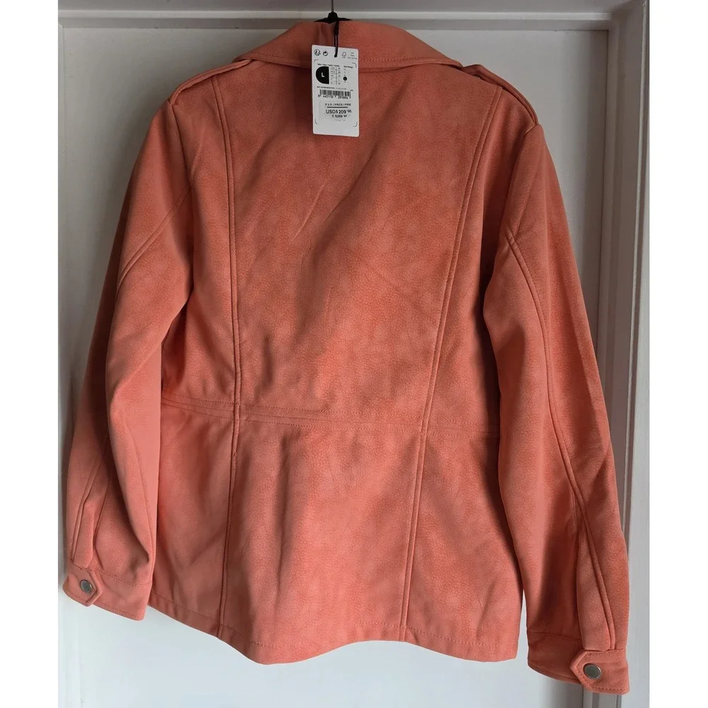 NWT Desigual Women Jacket Size L Orange Solid Collared Long Sleeve Blazer